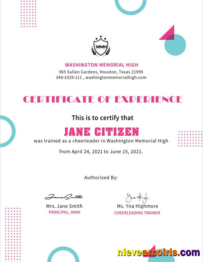 USA Cheerleader certificate